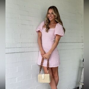 H&M puff sleeve pink linen dress